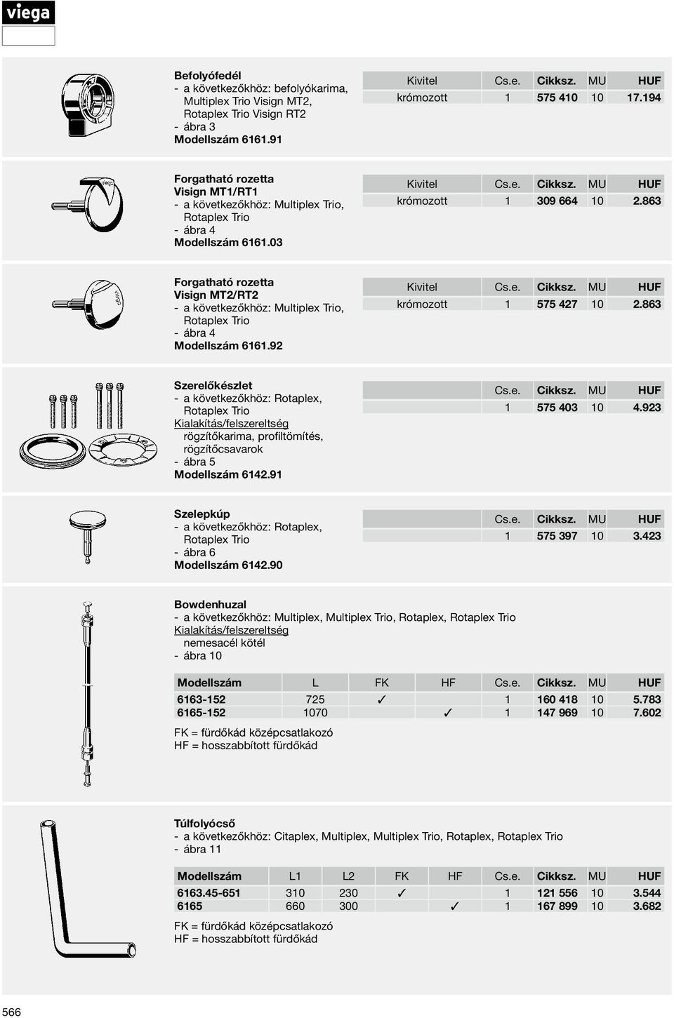 863 Forgatható rozetta Visign MT2/RT2 a következőkhöz: Multiplex Trio, Rotaplex Trio ábra 4 Modellszám 6161.92 Kivitel krómozott 1 575 427 10 2.