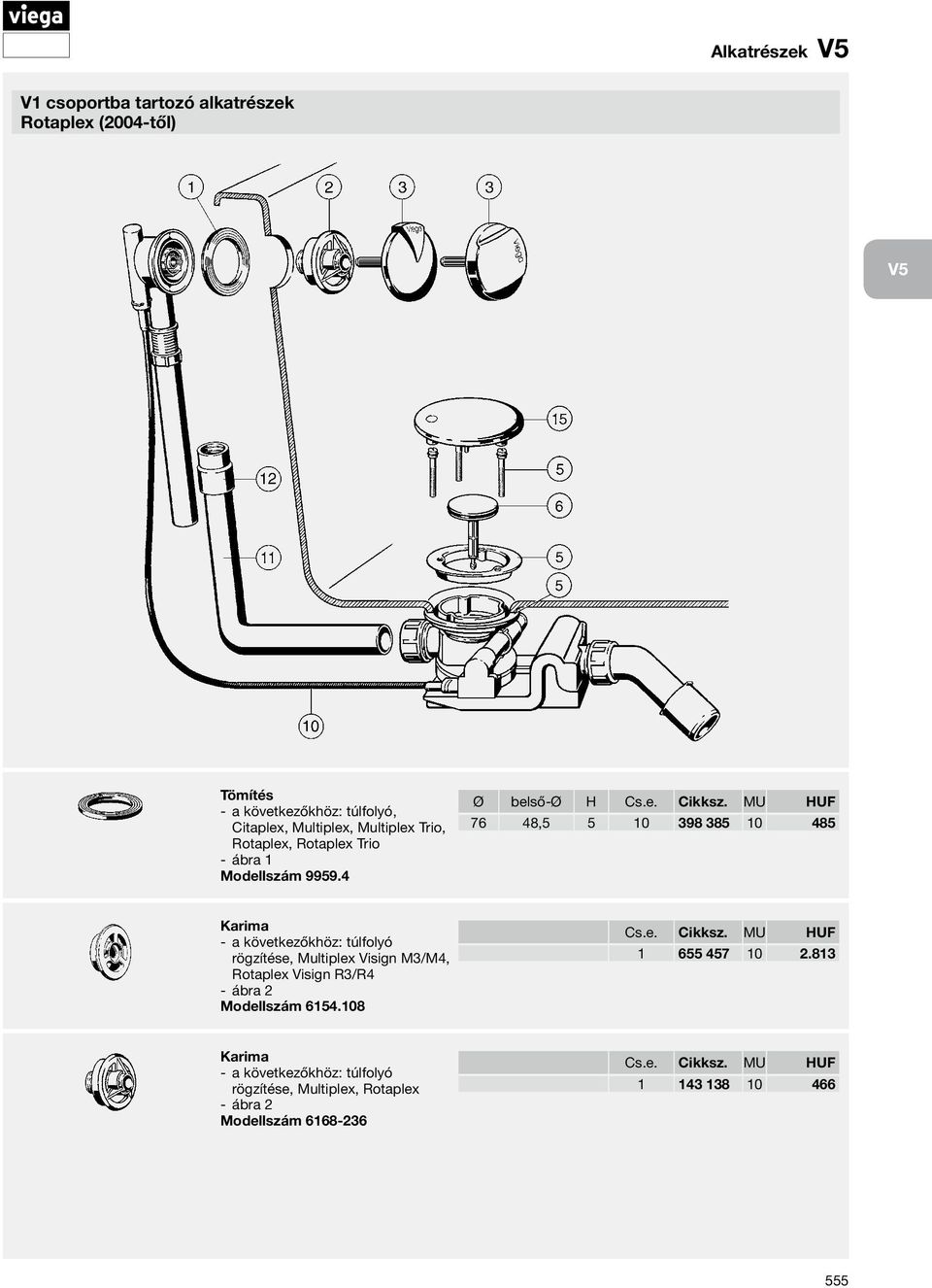4 Ø belső-ø H 76 48,5 5 10 398 385 10 485 Karima a következőkhöz: túlfolyó rögzítése, Multiplex Visign M3/M4,