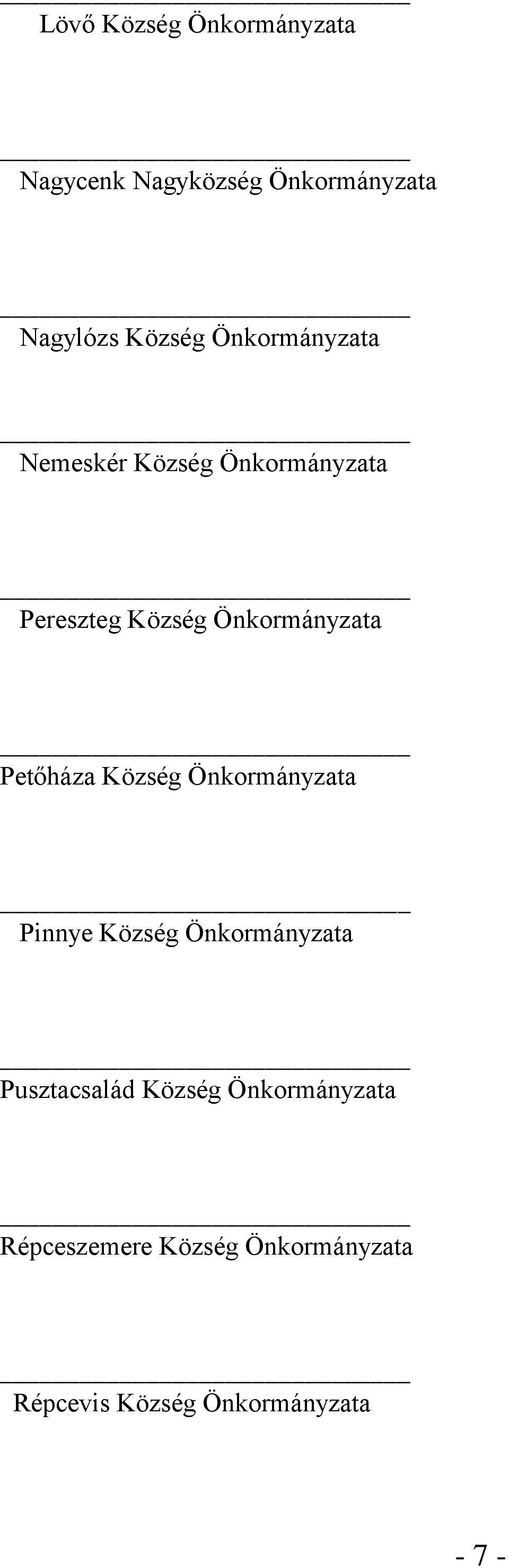 Petőháza Község Önkormányzata Pinnye Község Önkormányzata Pusztacsalád Község
