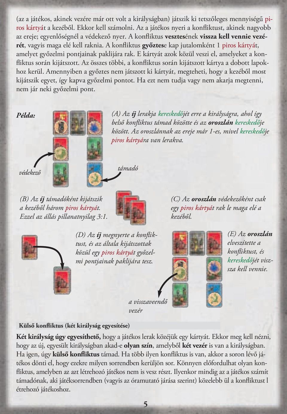 A konfliktus győztese kap jutalomként 1 piros kártyát, amelyet győzelmi pontjainak paklijára rak. E kártyát azok közül veszi el, amelyeket a konfliktus során kijátszott.