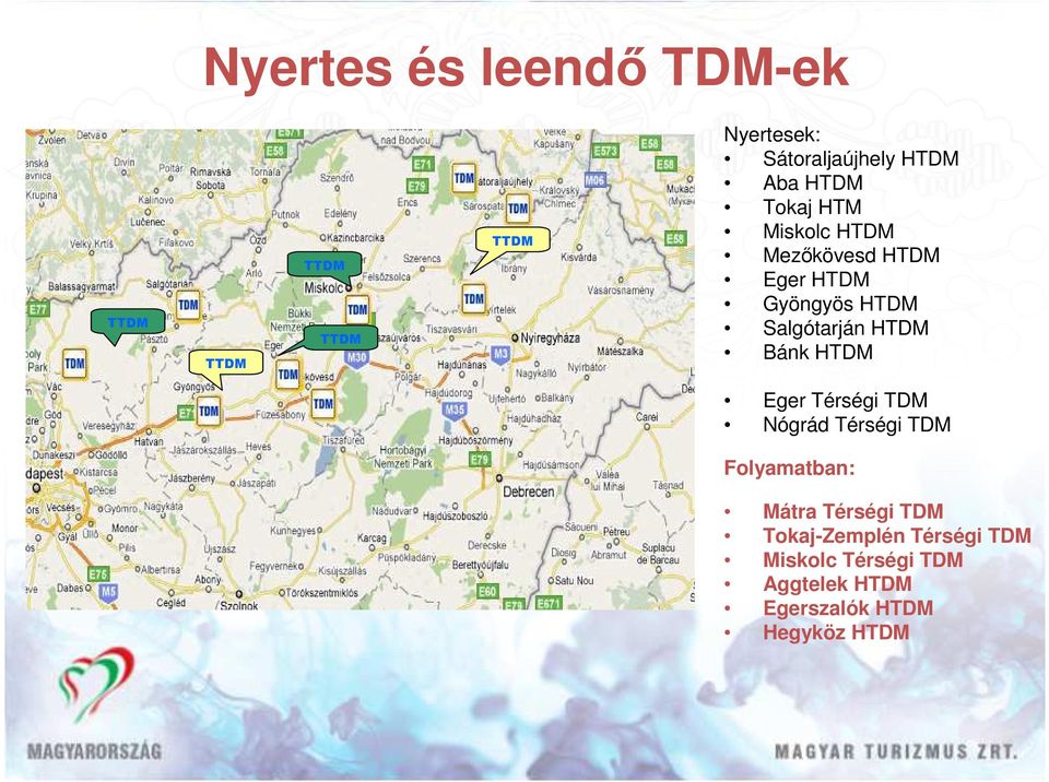 HTDM Bánk HTDM Eger Térségi TDM Nógrád Térségi TDM Folyamatban: Mátra Térségi TDM