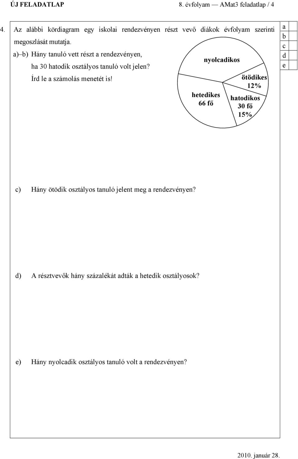 ) ) Hány tnuló vett részt renezvényen, nyolikos h 30 htoik osztályos tnuló volt jelen? Ír le számolás menetét is!