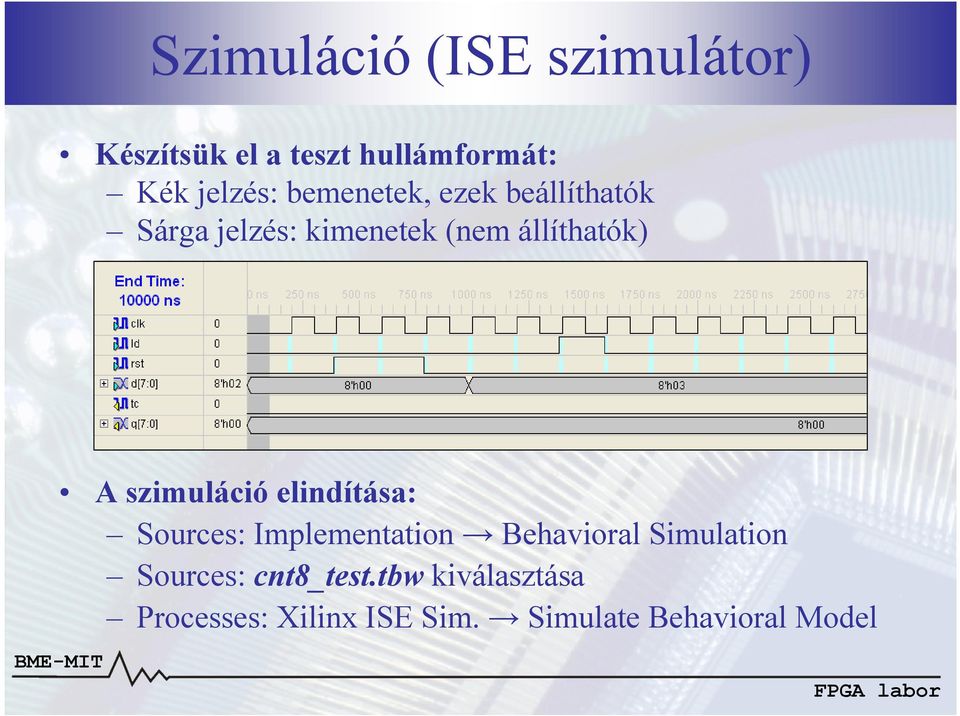 szimuláció elindítása: Sources: Implementation Behavioral Simulation