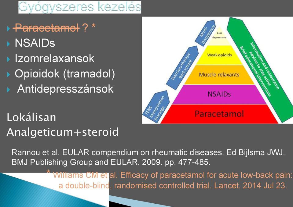 Analgeticum+steroid Rannou et al. EULAR compendium on rheumatic diseases. Ed Bijlsma JWJ.
