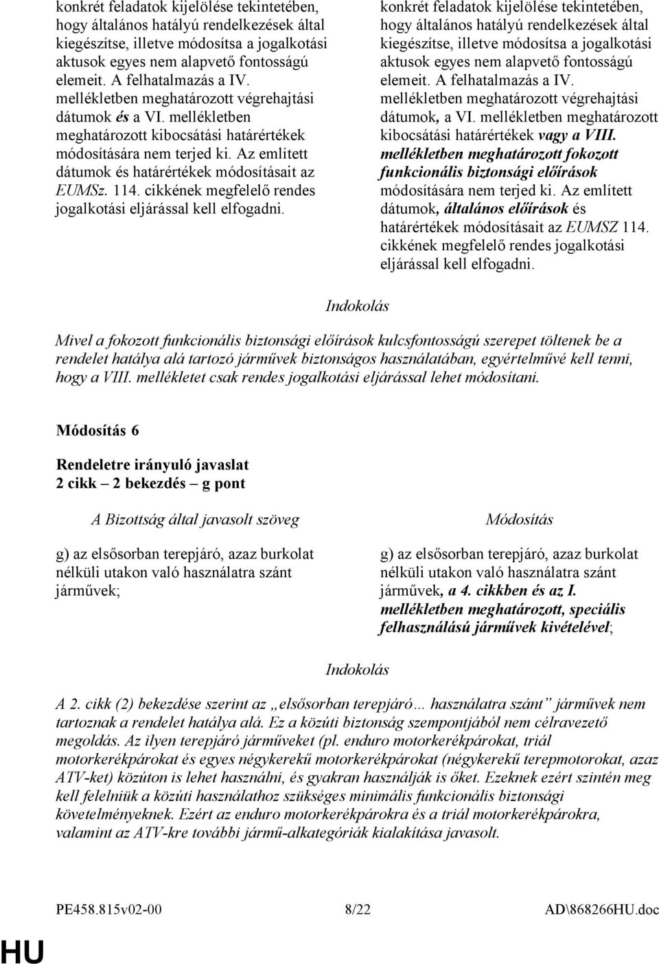 cikkének megfelelő rendes jogalkotási eljárással kell elfogadni.  mellékletben meghatározott végrehajtási dátumok, a VI. mellékletben meghatározott kibocsátási határértékek vagy a VIII.