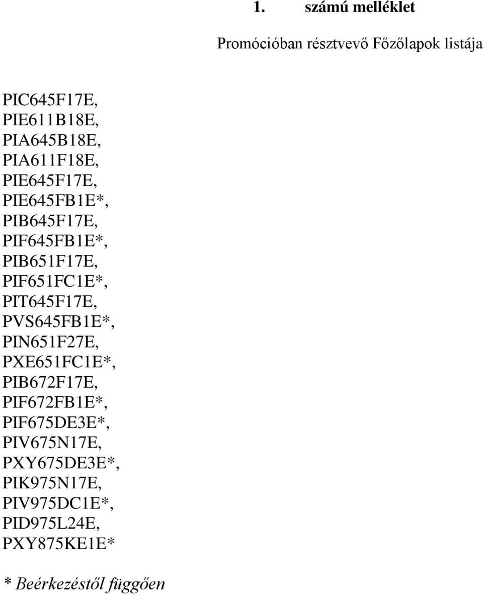 PIF651FC1E*, PIT645F17E, PVS645FB1E*, PIN651F27E, PXE651FC1E*, PIB672F17E, PIF672FB1E*,