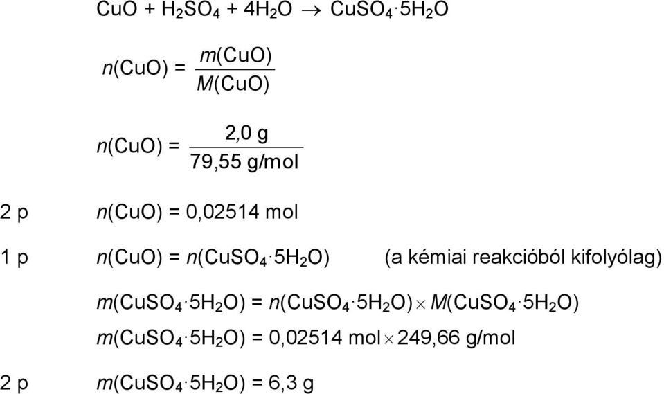 kémiai reakcióból kifolyólag) m(cuso 4 5H 2 O) = n(cuso 4 5H 2 O) M(CuSO 4