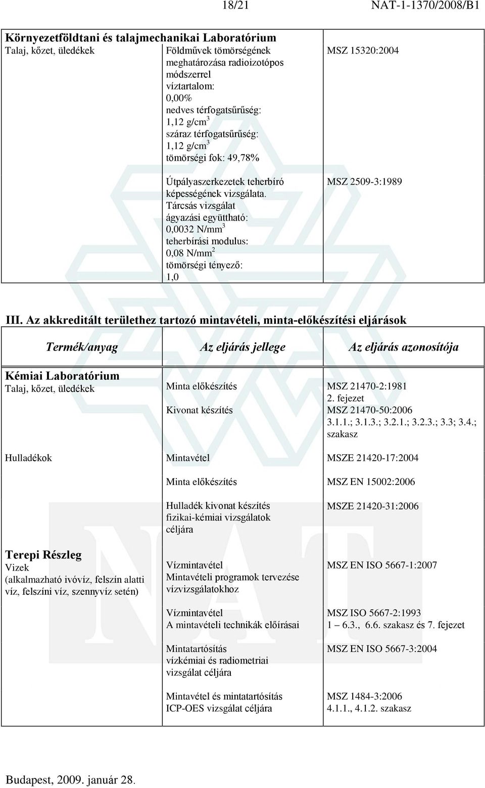 Tárcsás vizsgálat ágyazási együttható: 0,0032 N/mm 3 teherbírási modulus: 0,08 N/mm 2 tömörségi tényezõ: 1,0 MSZ 15320:2004 MSZ 2509-3:1989 III.