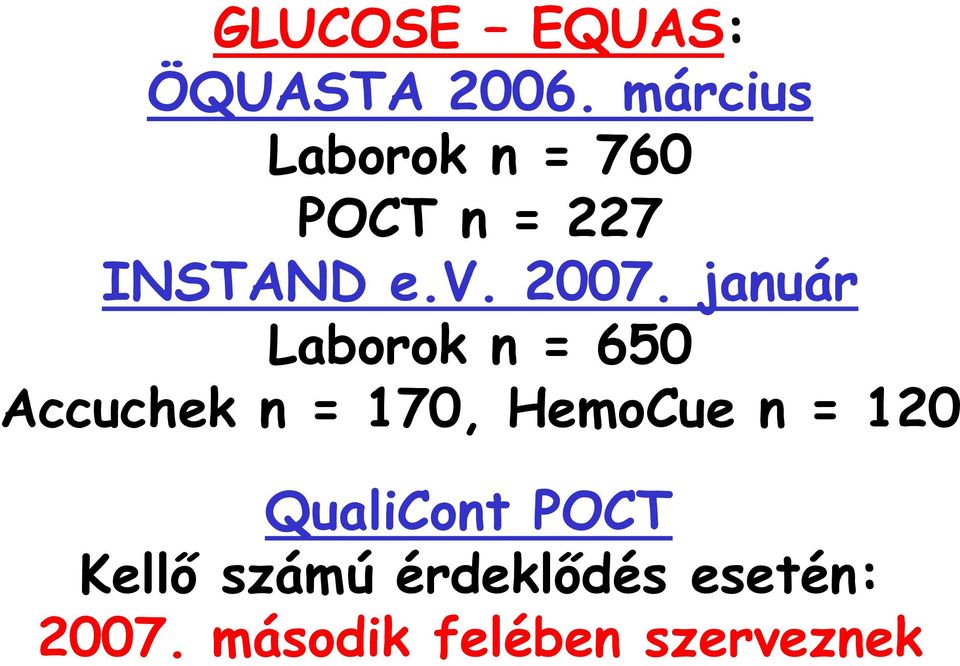 január Laborok n = 650 Accuchek n = 170, HemoCue n =