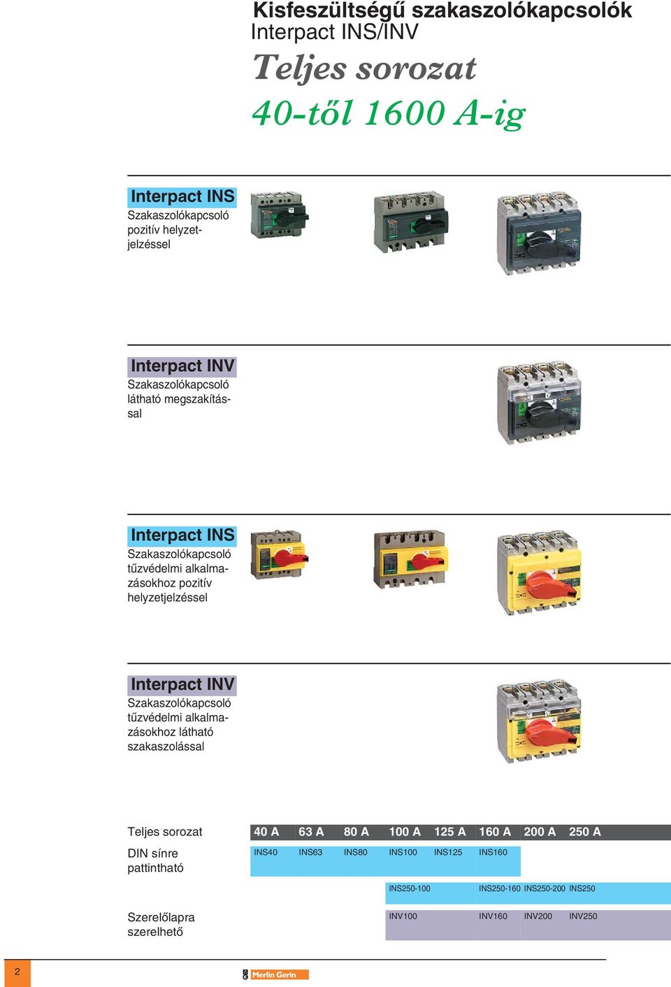 059202 056652 Interpact INV Szakaszolókapcsoló tûzvédelmi alkalmazásokhoz látható szakaszolással 056654 Teljes sorozat 40 A 63 A 80 A 100 A 125 A 160 A