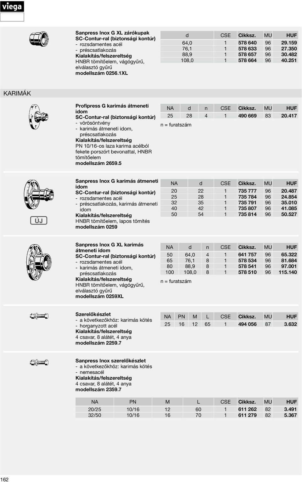 251 Karimák Profipress G karimás átmeneti idom vörösöntvény karimás átmeneti idom, préscsatlakozás PN 10/16-os laza karima acélból fekete porszórt bevonattal, HNBR tömítőelem modellszám 2659.