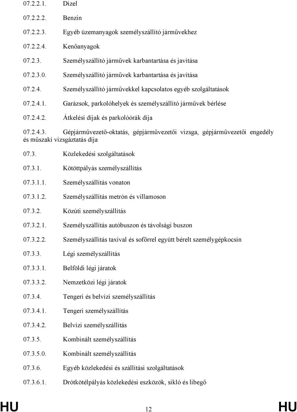 Gépjárművezető-oktatás, gépjárművezetői vizsga, gépjárművezetői engedély és műszaki vizsgáztatás díja 07.3. Közlekedési szolgáltatások 07.3.1. Kötöttpályás személyszállítás 07.3.1.1. Személyszállítás vonaton 07.