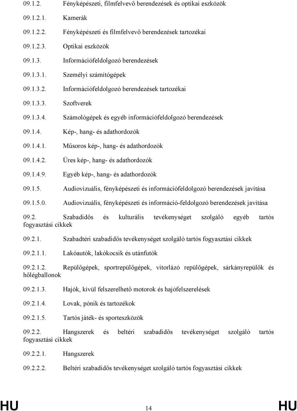 1.4.1. Műsoros kép-, hang- és adathordozók 09.1.4.2. Üres kép-, hang- és adathordozók 09.1.4.9. Egyéb kép-, hang- és adathordozók 09.1.5.