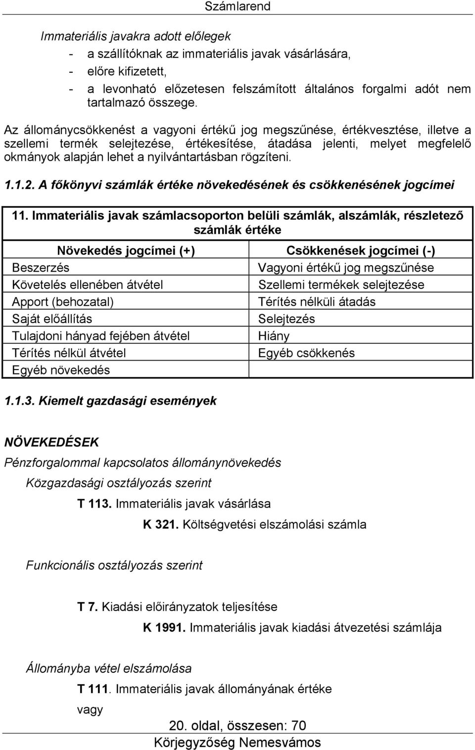 rögzíteni. 1.1.2. A főkönyvi számlák értéke növekedésének és csökkenésének jogcímei 11.