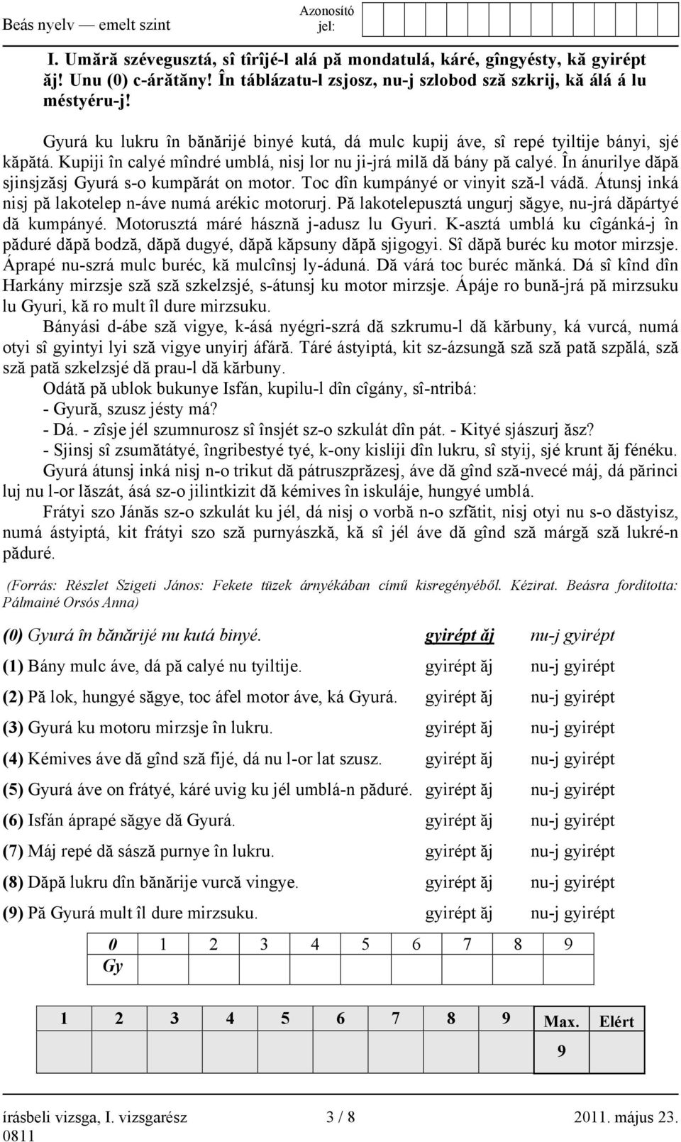 În ánurilye dăpă sjinsjzăsj Gyurá s-o kumpărát on motor. Toc dîn kumpányé or vinyit sză-l vádă. Átunsj inká nisj pă lakotelep n-áve numá arékic motorurj.