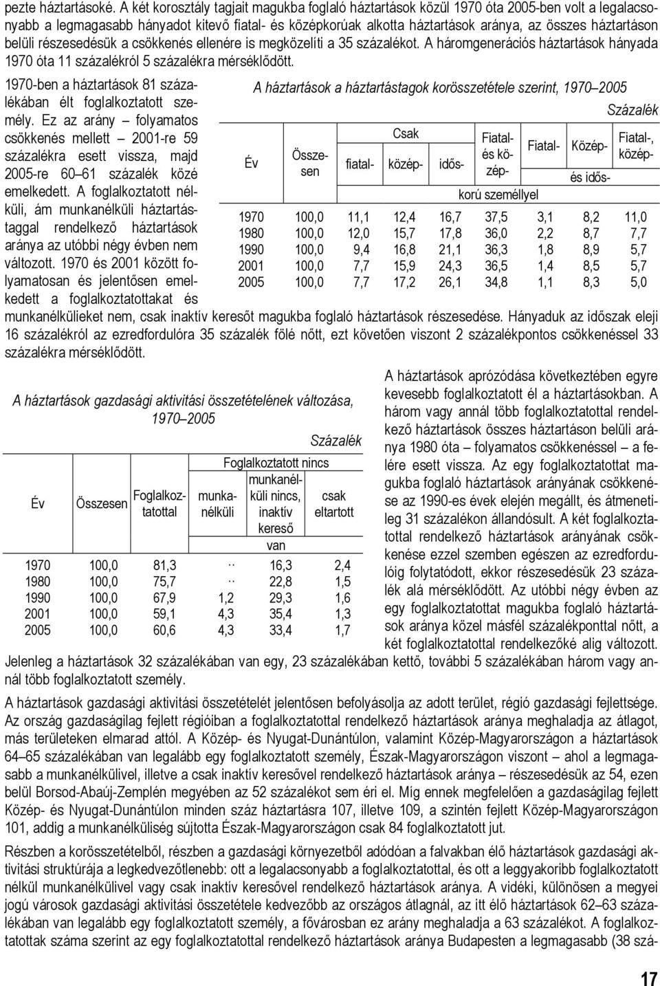 háztartáson belüli részesedésük a csökkenés ellenére is megközelíti a 35 százalékot. A háromgenerációs háztartások hányada 1970 óta 11 százalékról 5 százalékra mérséklődött.