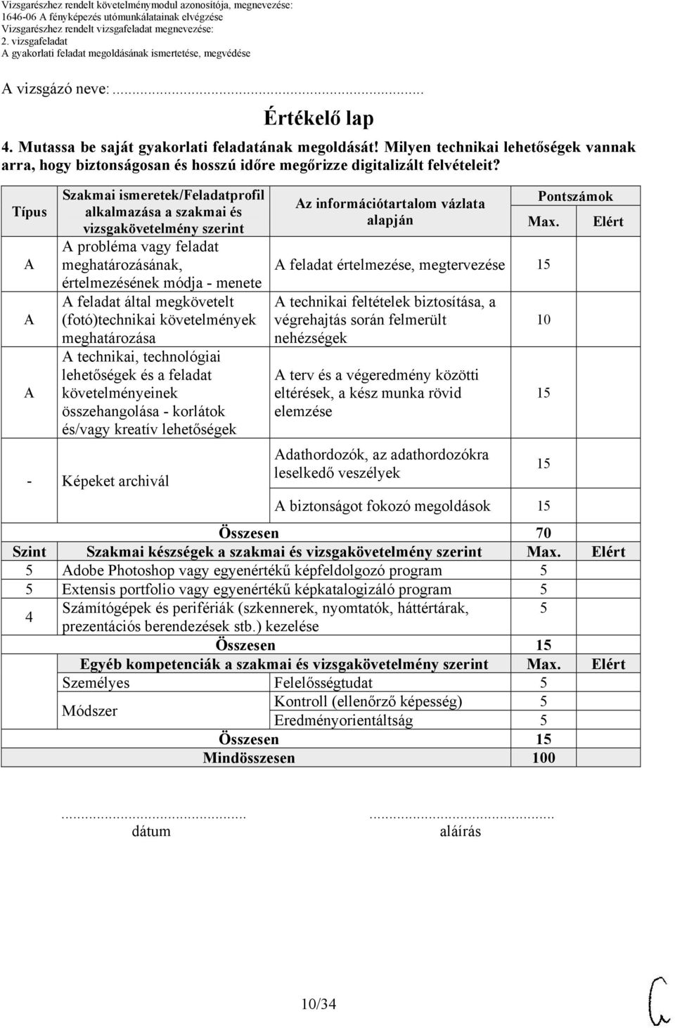 Típus Szakmai ismeretek/feladatprofil alkalmazása a szakmai és vizsgakövetelmény szerint probléma vagy feladat meghatározásának, értelmezésének módja - menete feladat által megkövetelt