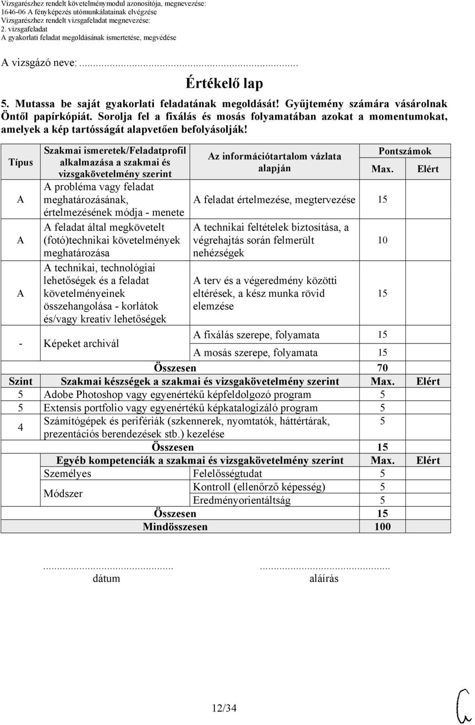 Típus Szakmai ismeretek/feladatprofil alkalmazása a szakmai és vizsgakövetelmény szerint probléma vagy feladat meghatározásának, értelmezésének módja - menete feladat által megkövetelt