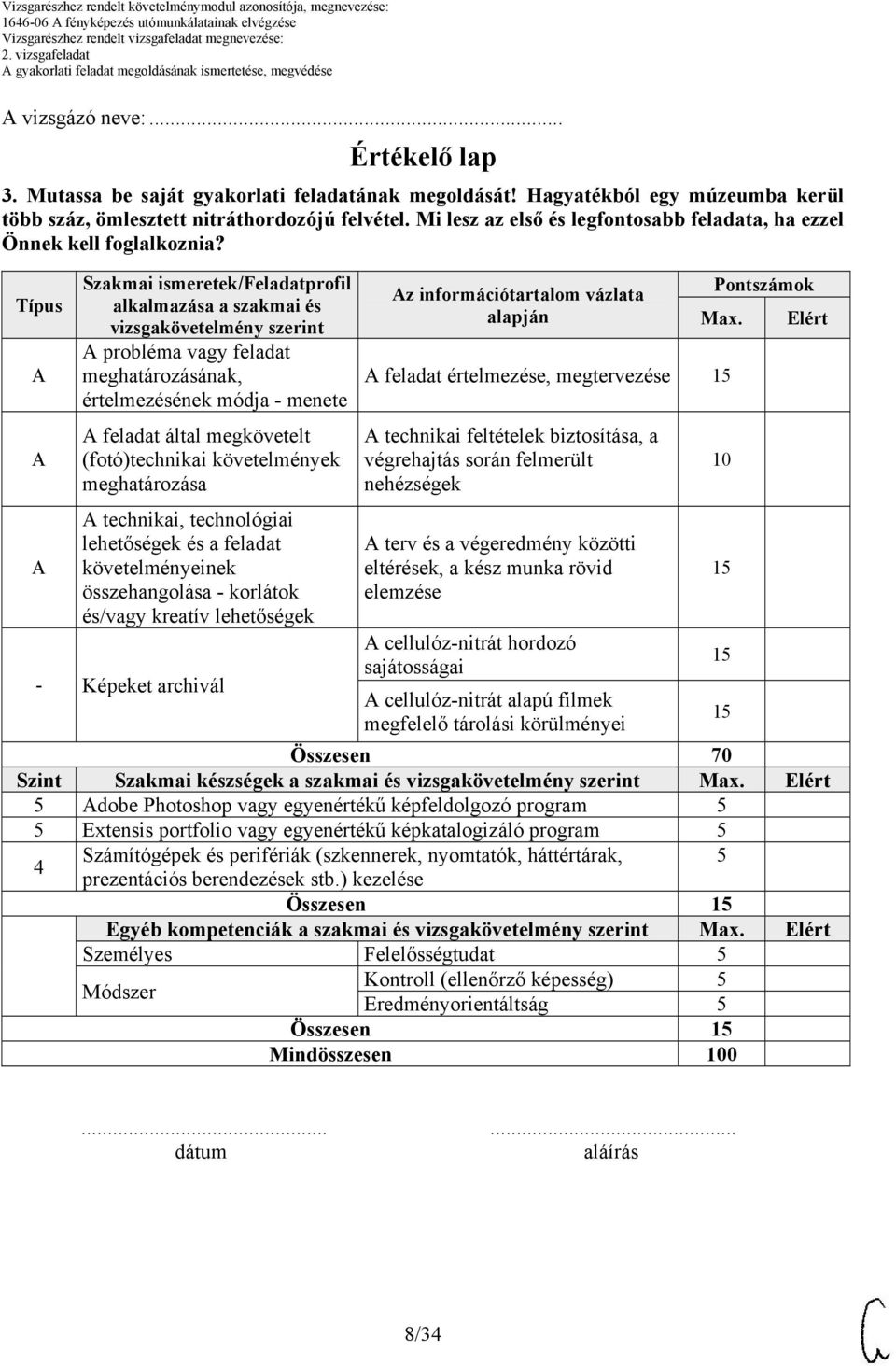 Típus Szakmai ismeretek/feladatprofil alkalmazása a szakmai és vizsgakövetelmény szerint probléma vagy feladat meghatározásának, értelmezésének módja - menete feladat által megkövetelt