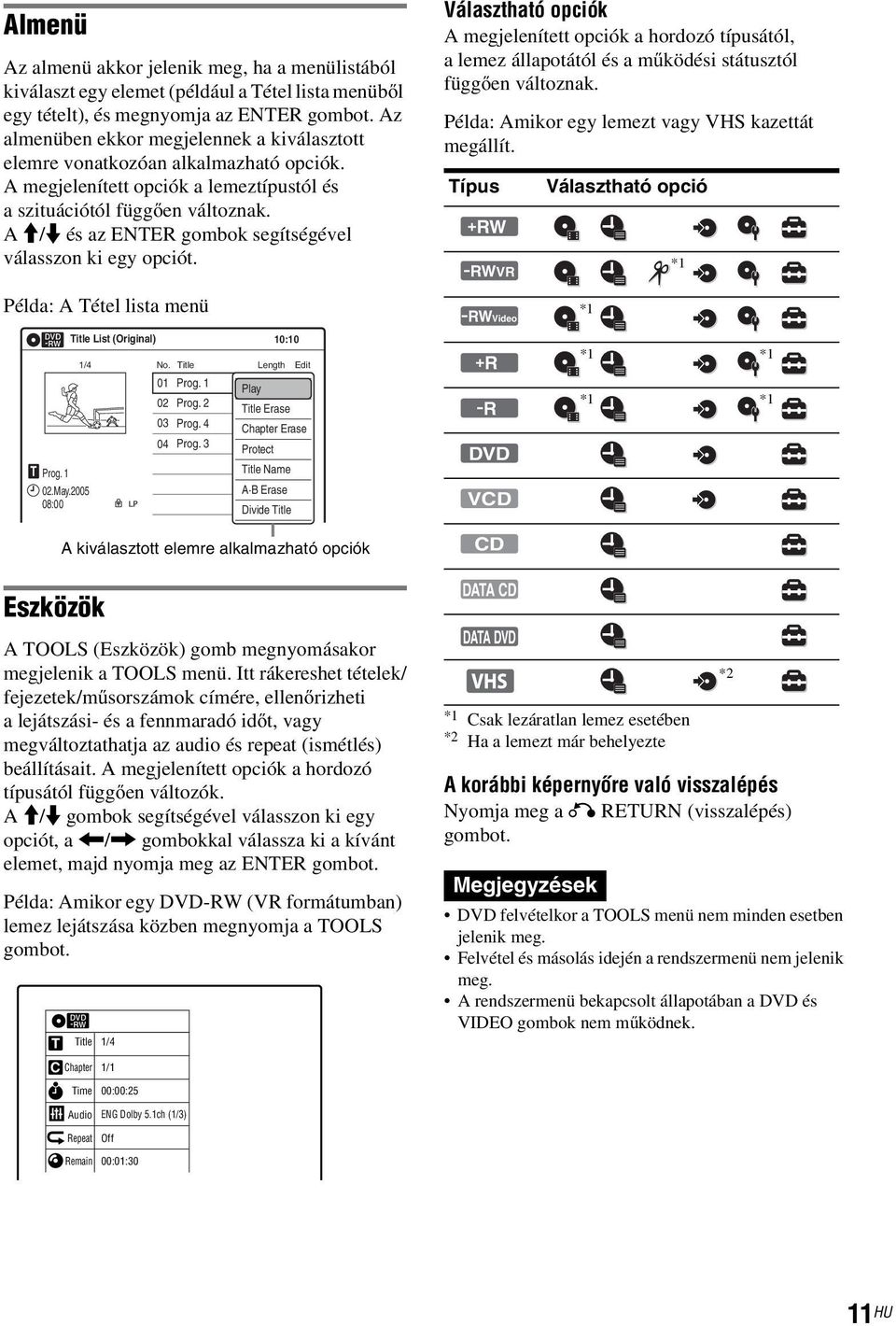 A M/m és az ENTER gombok segítségével válasszon ki egy opciót.