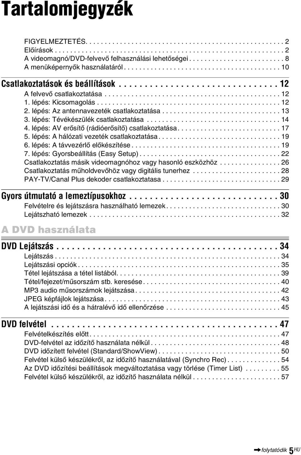 lépés: Kicsomagolás................................................ 12 2. lépés: Az antennavezeték csatlakoztatása............................... 13 3. lépés: Tévékészülék csatlakoztatása................................... 14 4.