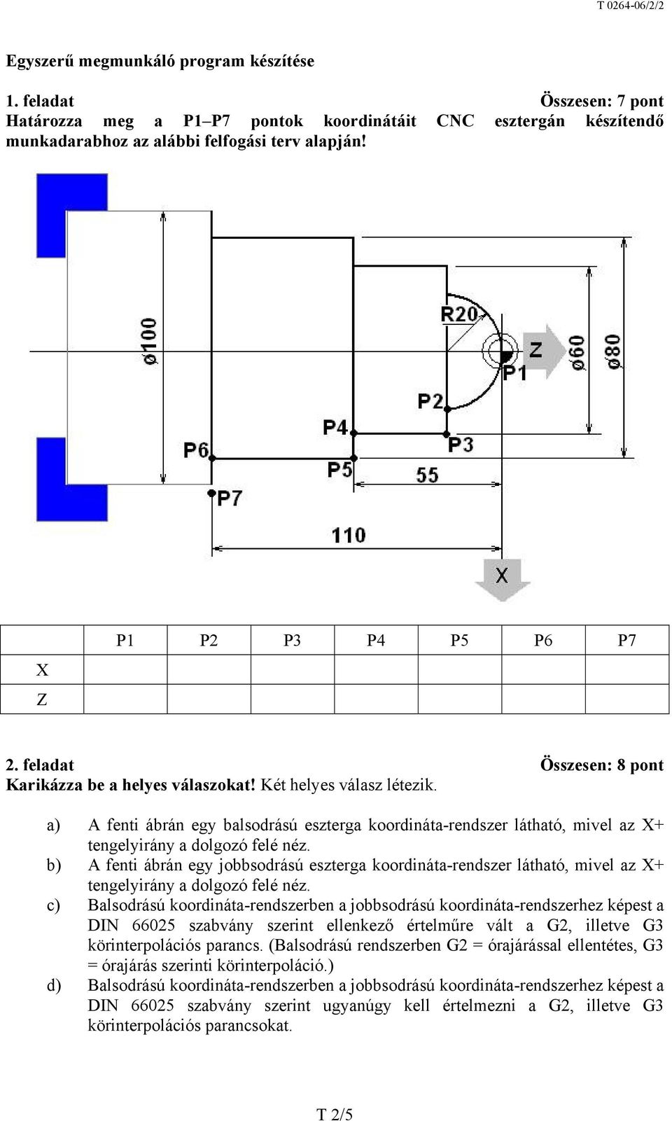 a) A fenti ábrán egy balsodrású eszterga koordináta-rendszer látható, mivel az X+ tengelyirány a dolgozó felé néz.