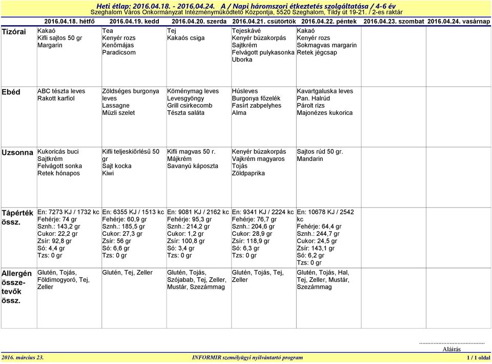 vasárnap Kifli sajtos 50 gr Kenőmájas s csiga Sokmagvas margarin Felvágott pulykasonka Retek jégcsap ABC tészta leves Rakott karfiol Zöldséges burgonya leves Lassagne Müzli szelet Köménymag leves