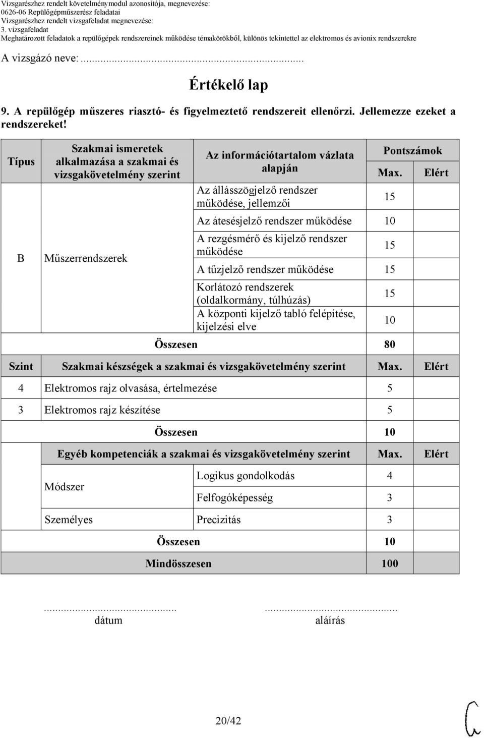 Az állásszögjelző rendszer működése, jellemzői Az átesésjelző rendszer működése A rezgésmérő és kijelző rendszer működése A tűzjelző rendszer működése Korlátozó rendszerek (oldalkormány, túlhúzás) A