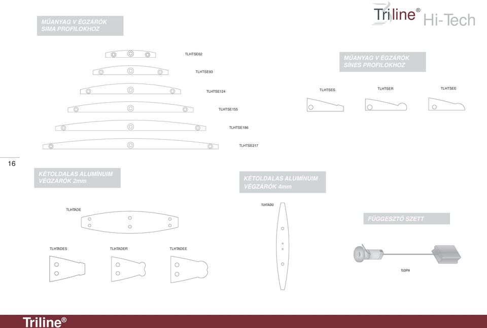 TLHTSE155 TLHTSE186 TLHTSE217 16 KÉTOLDALAS ALUMÍNUIM VÉGZÁRÓK 2mm