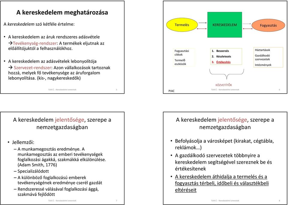 (kis-, nagykereskedők) 5 PIAC Fogyasztási cikkek Termelő eszközök 1. Beszerzés 2. Készletezés 3.