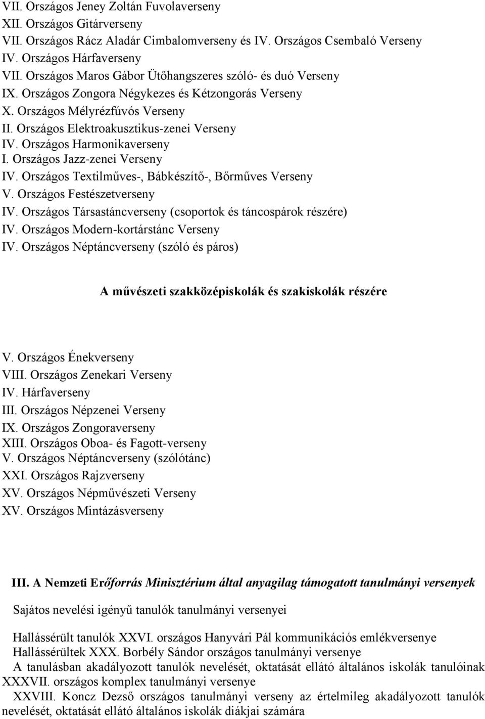 Országos Harmonikaverseny I. Országos Jazz-zenei Verseny IV. Országos Textilműves-, Bábkészítő-, Bőrműves Verseny V. Országos Festészetverseny IV.