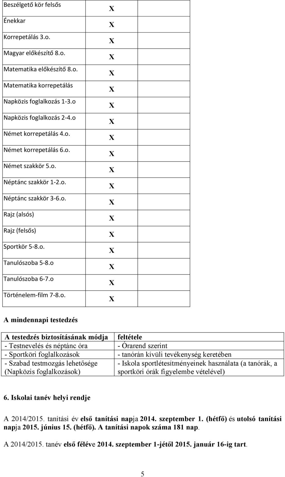 testedzés biztosításának módja feltétele - Testnevelés és néptánc óra - Órarend szerint - Sportköri foglalkozások - tanórán kívüli tevékenység keretében - Szabad testmozgás lehetősége (Napközis