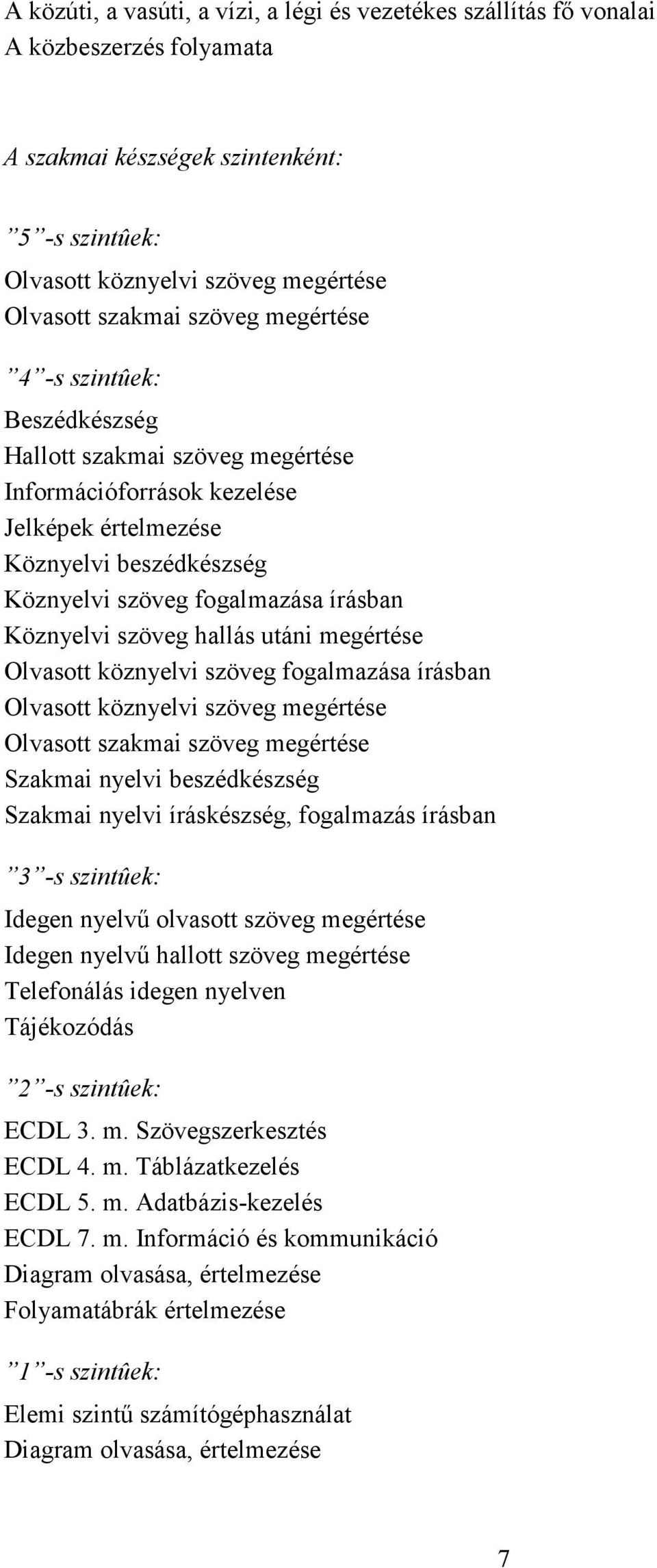 szöveg hallás utáni megértése Olvasott köznyelvi szöveg fogalmazása írásban Olvasott köznyelvi szöveg megértése Olvasott szakmai szöveg megértése Szakmai nyelvi beszédkészség Szakmai nyelvi