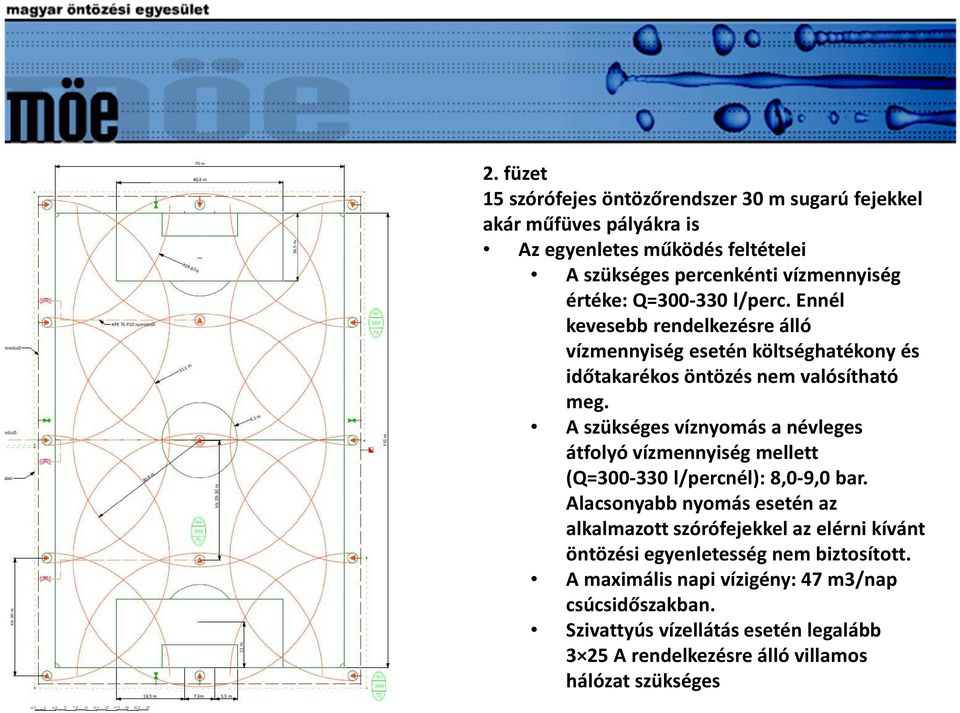 A szükséges víznyomás a névleges átfolyó vízmennyiség mellett (Q=300-330 l/percnél): 8,0-9,0 bar.