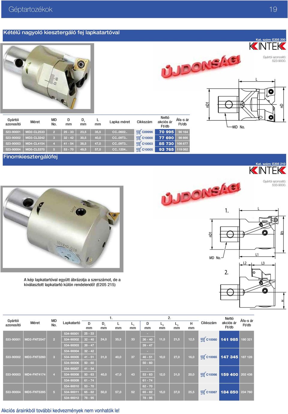 .1204.. C10005 93 765 119 082 Finomkiesztergálófej Kat. szám: E205 210 533-9000. A kép lapkatartóval együtt ábrázolja a szerszámot, de a kiválasztott lapkatartó külön rendelendő!
