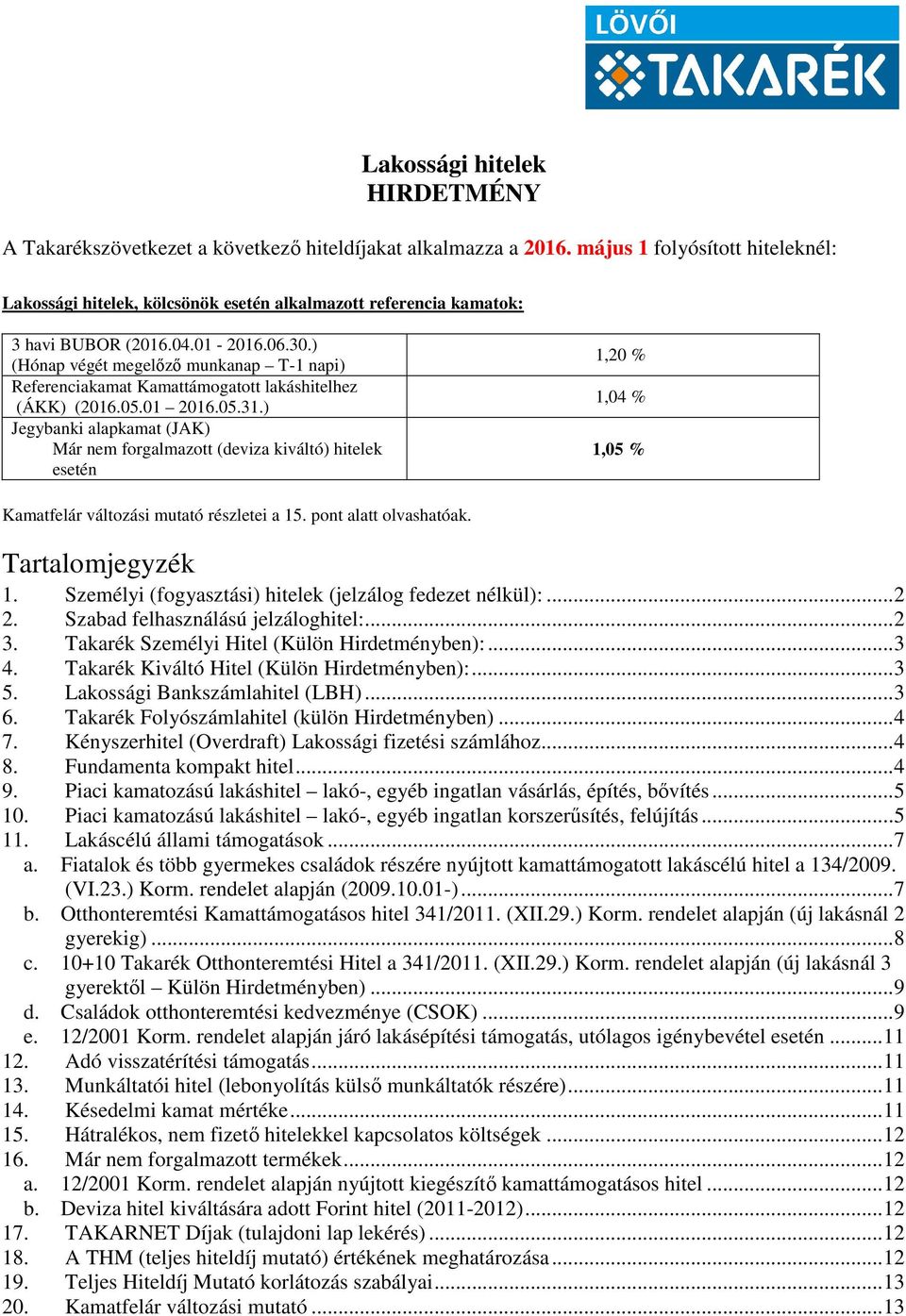 ) (Hónap végét megelőző munkanap T-1 napi) Referenciakamat Kamattámogatott lakáshitelhez (ÁKK) (2016.05.01 2016.05.31.