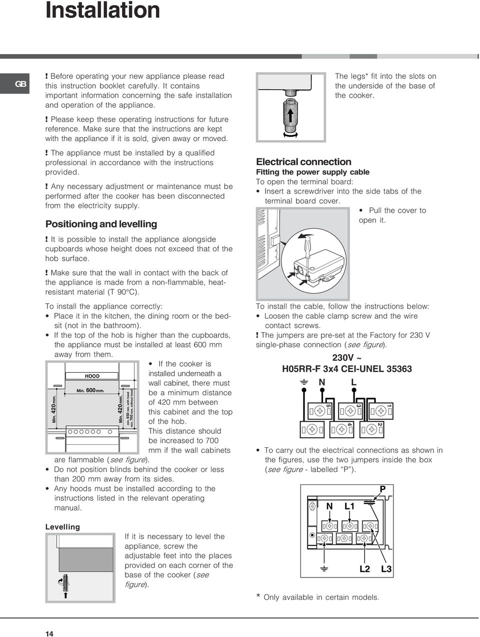 ! The appliance must be installed by a qualified professional in accordance with the instructions provided.