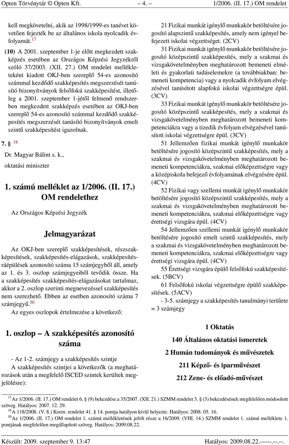 ) OM rendelet mellékleteként kiadott OKJ-ben szereplő 54-es azonosító számmal kezdődő szakképesítés megszerzését tanúsító bizonyítványok felsőfokú szakképesítést, illetőleg a 2001.