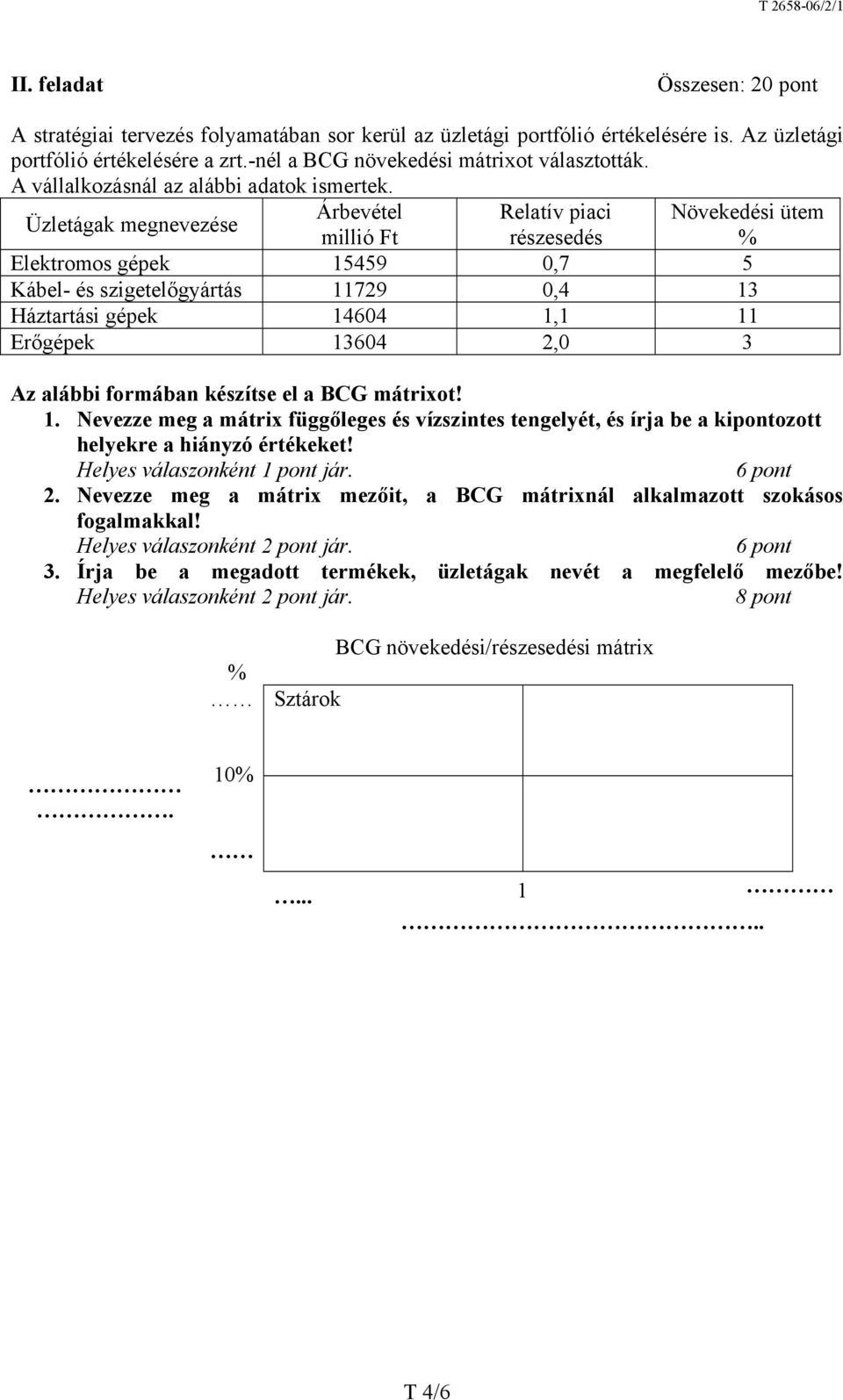 Üzletágak megnevezése Árbevétel Relatív piaci millió Ft részesedés Elektromos gépek 15459 0,7 5 Kábel- és szigetelőgyártás 11729 0,4 13 Háztartási gépek 14604 1,1 11 Erőgépek 13604 2,0 3 Növekedési