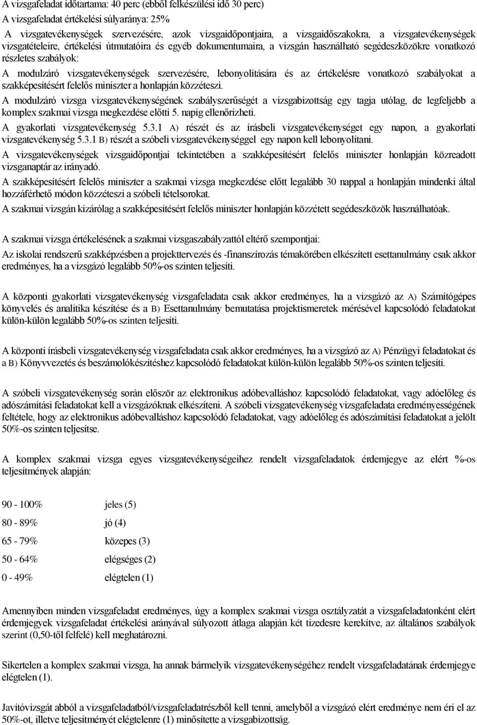 lebonyolítására és az értékelésre vonatkozó szabályokat a szakképesítésért felelős miniszter a honlapján közzéteszi.