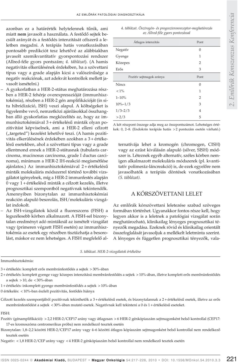 1/3 3 1/3 2/3 4 >2/3 5 A két részpont összege adja meg az összpontszámot. Lehetséges értékek: 0, 2 8. (Endokrin terápiás hatás >2 pontszám esetén várható.