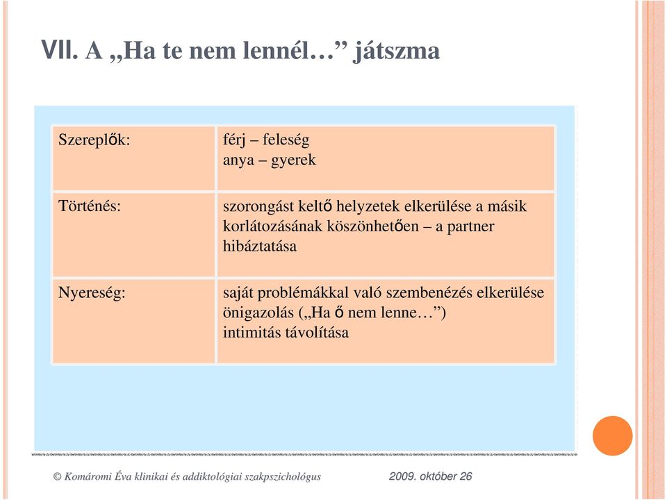 korlátozásának köszönhetıen a partner hibáztatása saját problémákkal