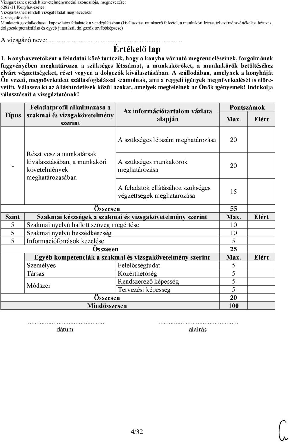 végzettségeket, részt vegyen a dolgozók kiválasztásában. A szállodában, amelynek a konyháját Ön vezeti, megnövekedett szállásfoglalással számolnak, ami a reggeli igények megnövekedését is előrevetíti.