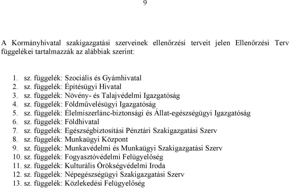 sz. függelék: Egészségbiztosítási Pénztári Szakigazgatási Szerv 8. sz. függelék: Munkaügyi Központ 9. sz. függelék: Munkavédelmi és Munkaügyi Szakigazgatási Szerv 10. sz. függelék: Fogyasztóvédelmi Felügyelőség 11.