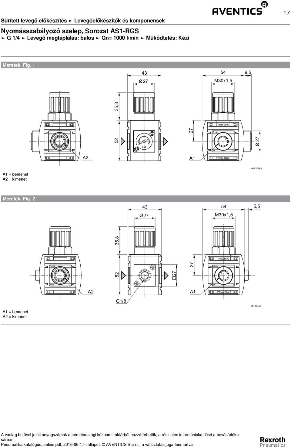 1 43 27 M30x1,5 54 9,5 52 27 27 35,8 A2 A1 A1 = bemenet A2 = kimenet