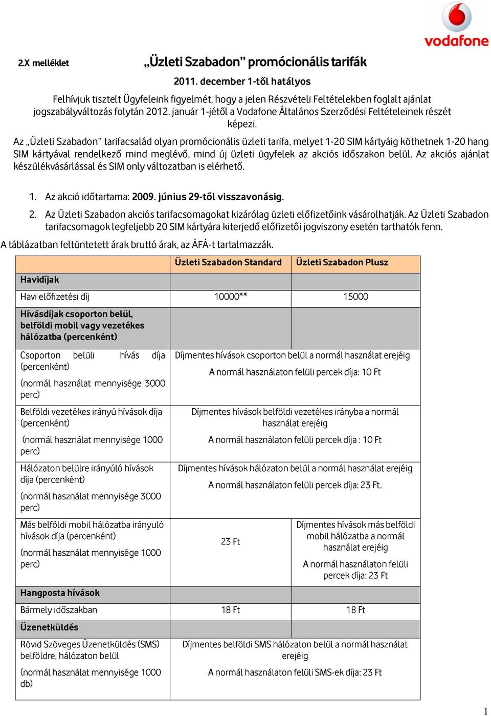 január 1-jétől a Vodafone Általános Szerződési Feltételeinek részét képezi.