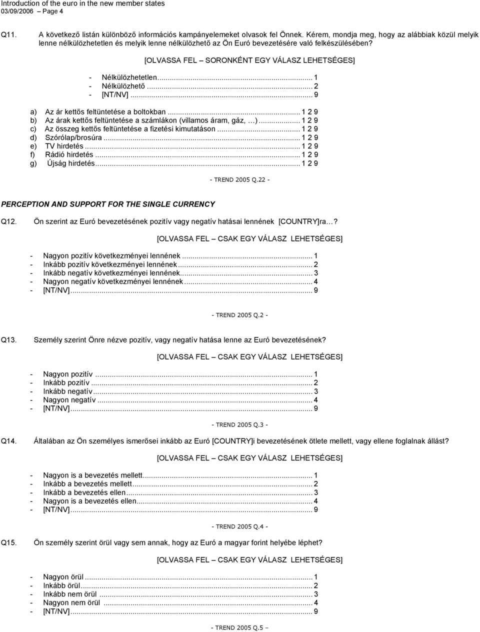 [OLVASSA FEL SORONKÉNT EGY VÁLASZ LEHETSÉGES] - Nélkülözhetetlen... 1 - Nélkülözhető... 2 - [NT/NV]... 9 a) Az ár kettős feltüntetése a boltokban.