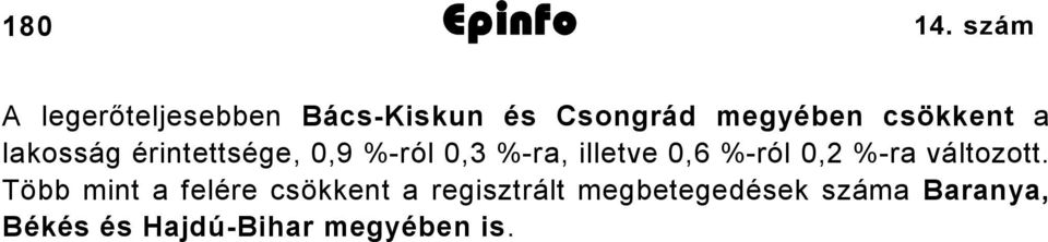 a lakosság érintettsége, 0,9 %-ról 0,3 %-ra, illetve 0,6 %-ról 0,2