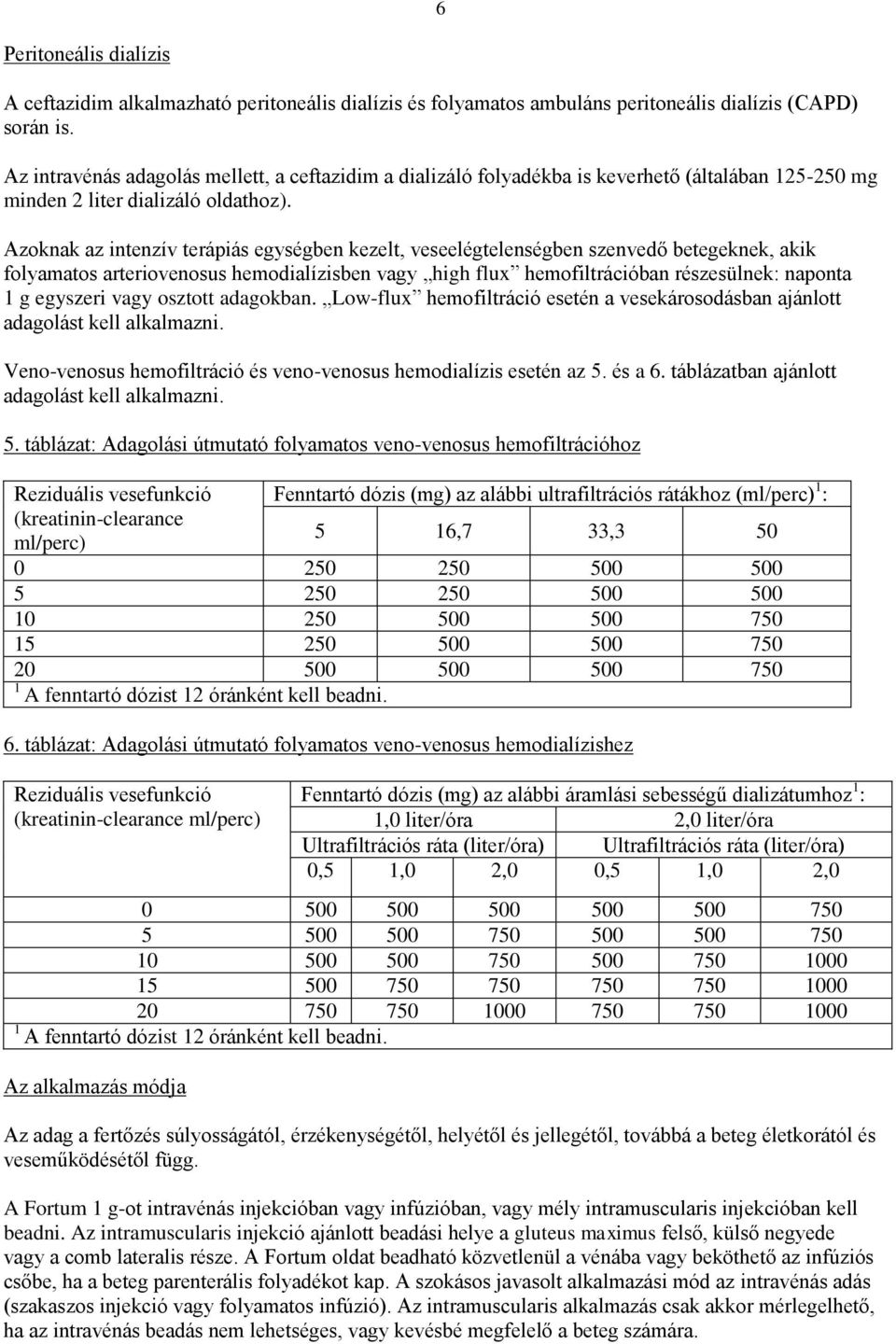Azoknak az intenzív terápiás egységben kezelt, veseelégtelenségben szenvedő betegeknek, akik folyamatos arteriovenosus hemodialízisben vagy high flux hemofiltrációban részesülnek: naponta 1 g