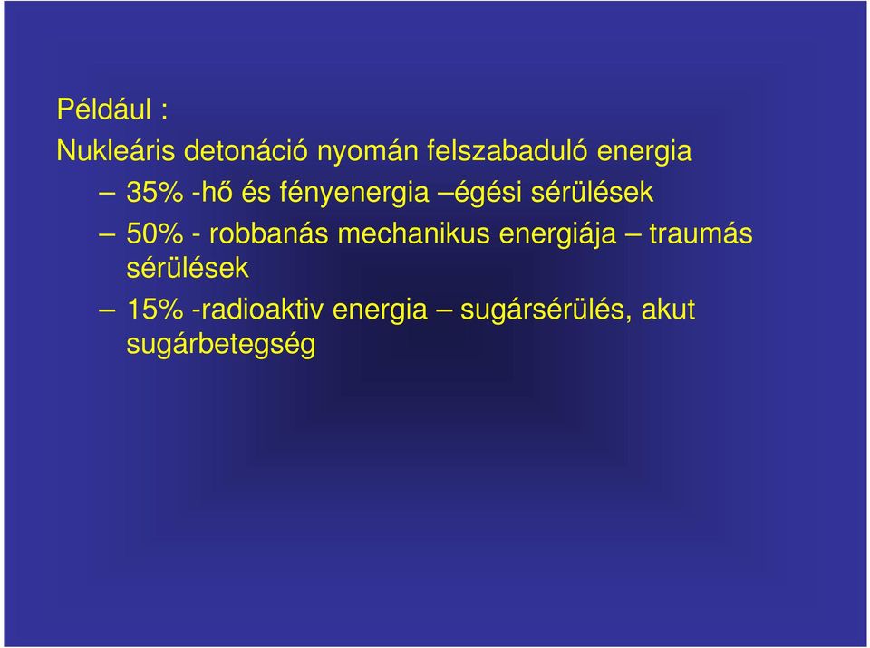 energiája traumás sérülések 15% -radioaktiv energia